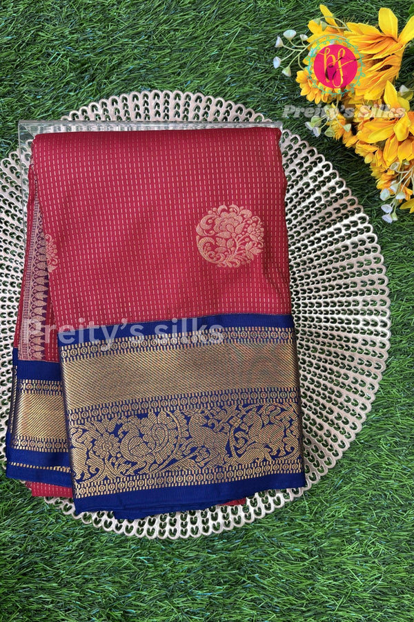 Semi Kanchipuram Silk Saree -DeepRed with Navyblue-PA39339