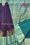 Semi Kanchipuram Silk Saree -Navyblue with Seagreen-PA39339