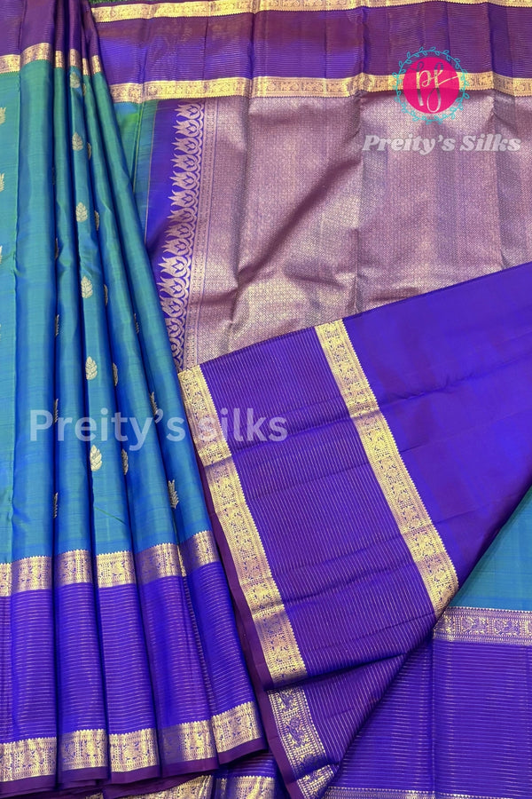 Pure Kanchipuram Silk Saree-Blue And Purple-PA51194