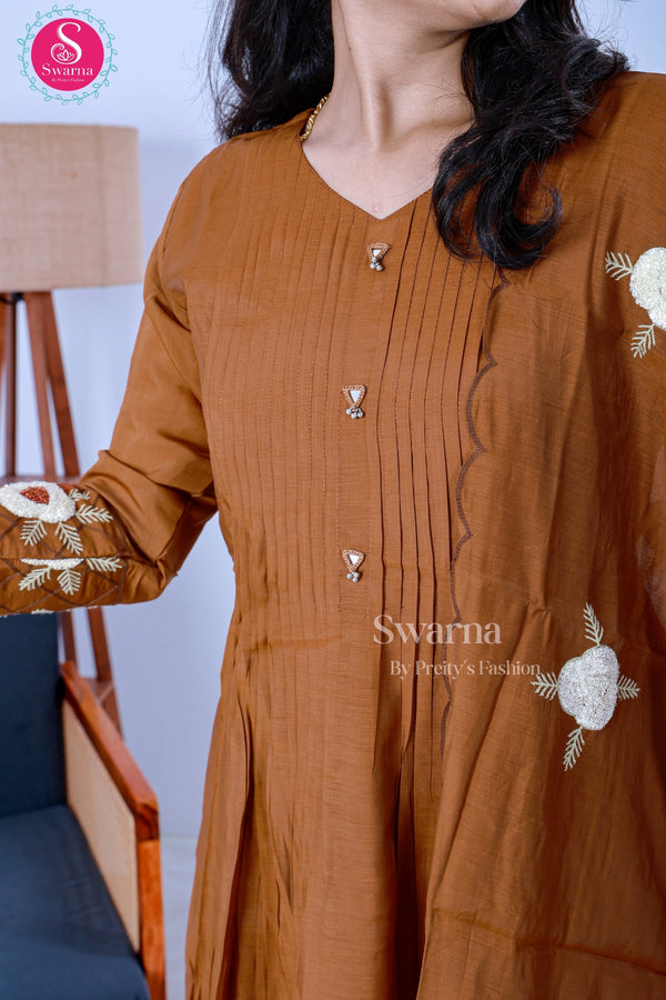 Cinnamon Brown Bloom Rayon Suit Set-SWRM236