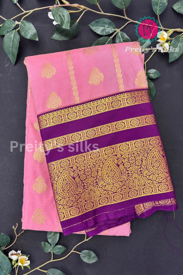 Semi Kanchipuram Silk Saree -Rosepink with Wine-PA39339