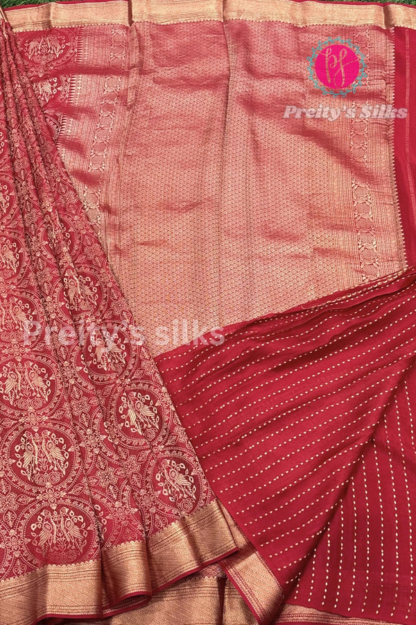 Pure Banarasi Crepe Silk Saree-Red-PA51855