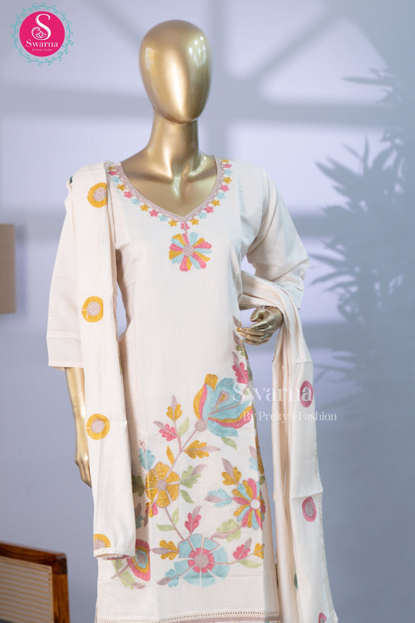 Ivory Blossom Ivory White Cotton Suit Set -SWRM244