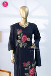 Floral Embroidered dark navy blue Kurti Pant Dupatta Set - SWRM148