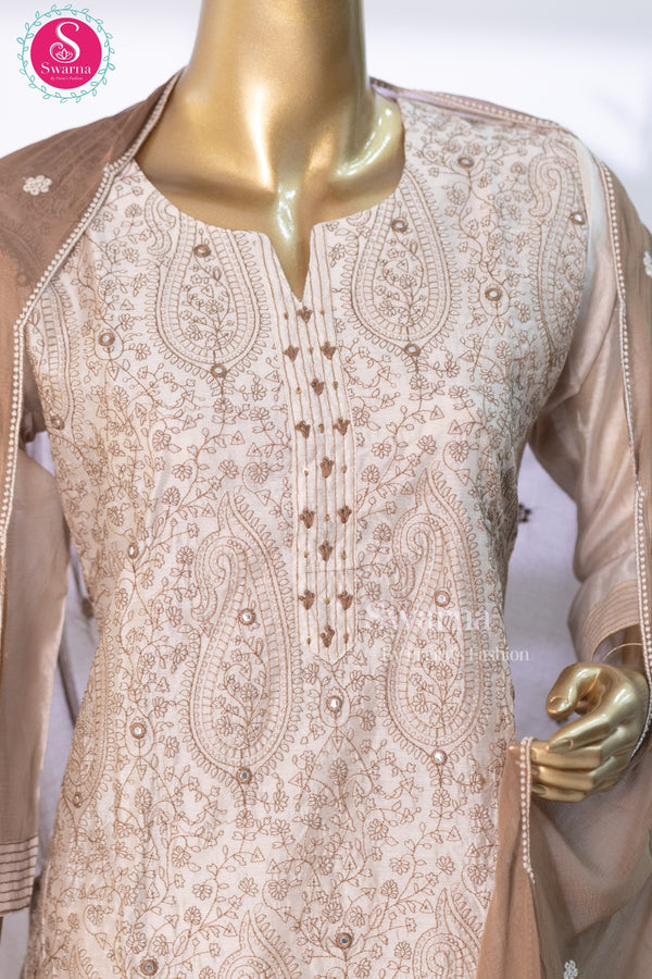 Sand Elegance Beige with Taupe Mul Chanderi Suit Set-SWRM304