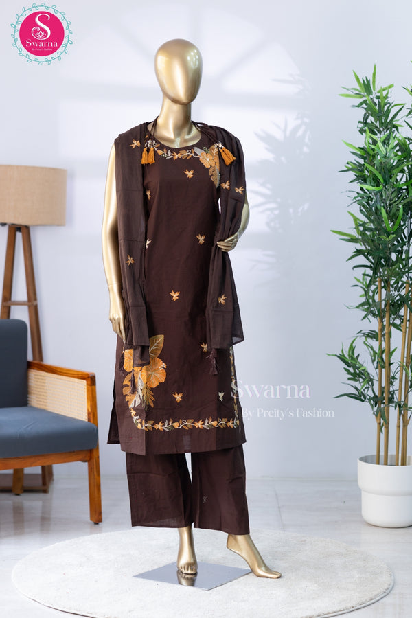 Cocoa Blossom Dark Chocolate Brown Cotton Suit Set-SWRM284