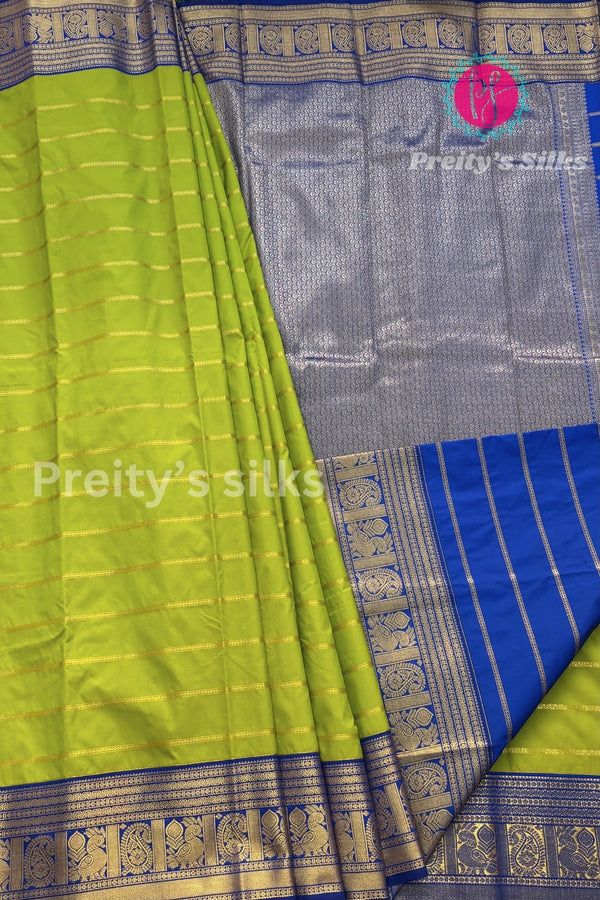 Semi Kanchipuram Silk Saree -Parrotgreen with Royalblue-PA39339