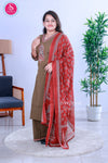 Earth Charm Olive Brown with Rust Red Printed Dupatta Cotton Suit Set-SWRM659