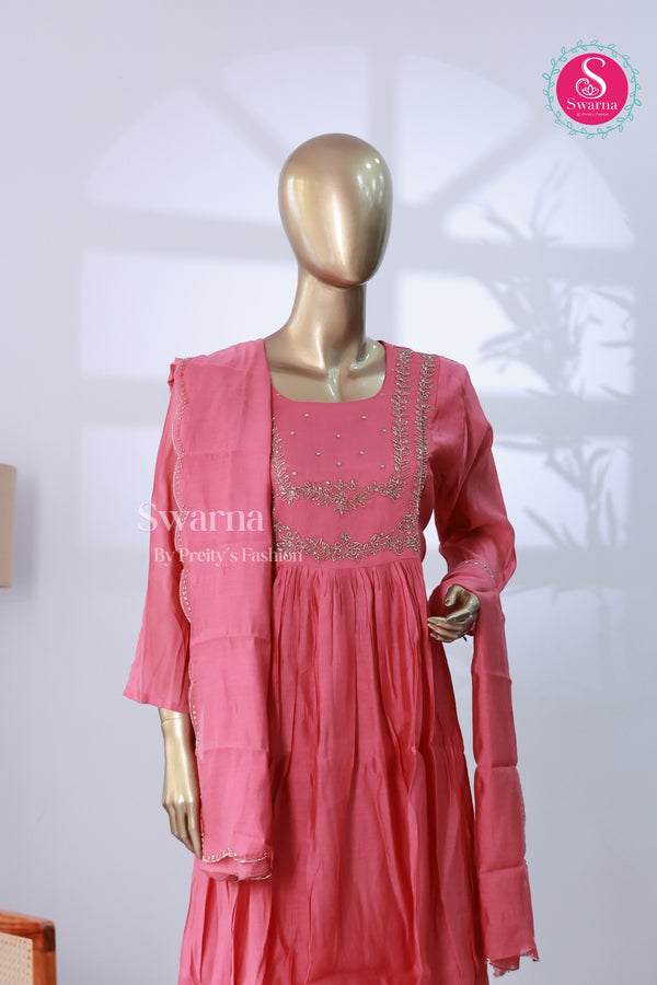 Pink Mul Chanderi Anarkali Suit-SWRM707