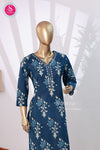 Dark Peacock Blue Floral Embroidered Straight Kurta-SWRM022
