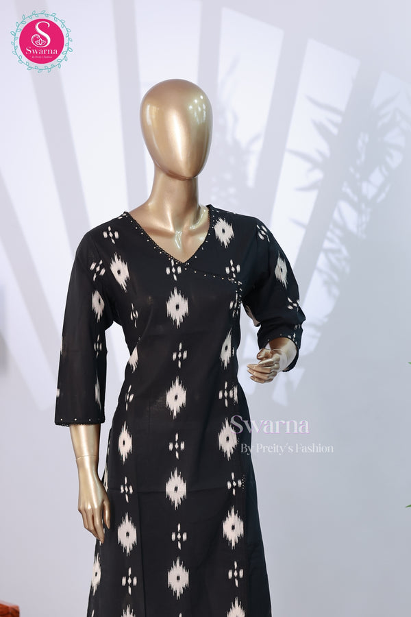 Black Pochampally Ikat Cotton Straight Kurta - SWRM028