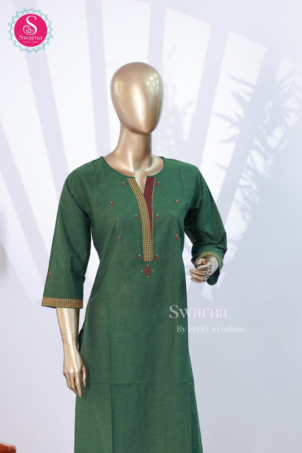 Straight-fit ethnic bottle green kurta-SWRM012