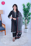 Noir Elegance Black with White Prints and Maroon Cotton Suit Set-SWRM672