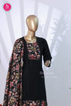 Midnight Bloom Black with Blush Pink Viscose Georgette Suit Set-SWRM689
