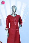 A graceful cotton top in a rich maroon shade with elegant printed detailing - SWRM069