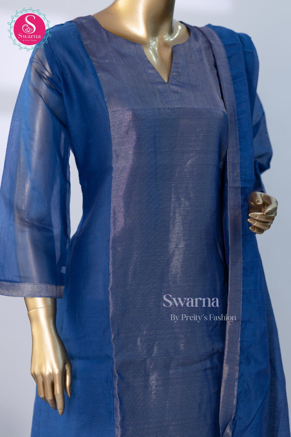 Elegant royal blue kurta set with matching pants and a lightweight dupatta -SWRM254
