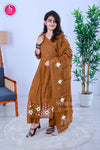 Cinnamon Brown Bloom Rayon Suit Set-SWRM236