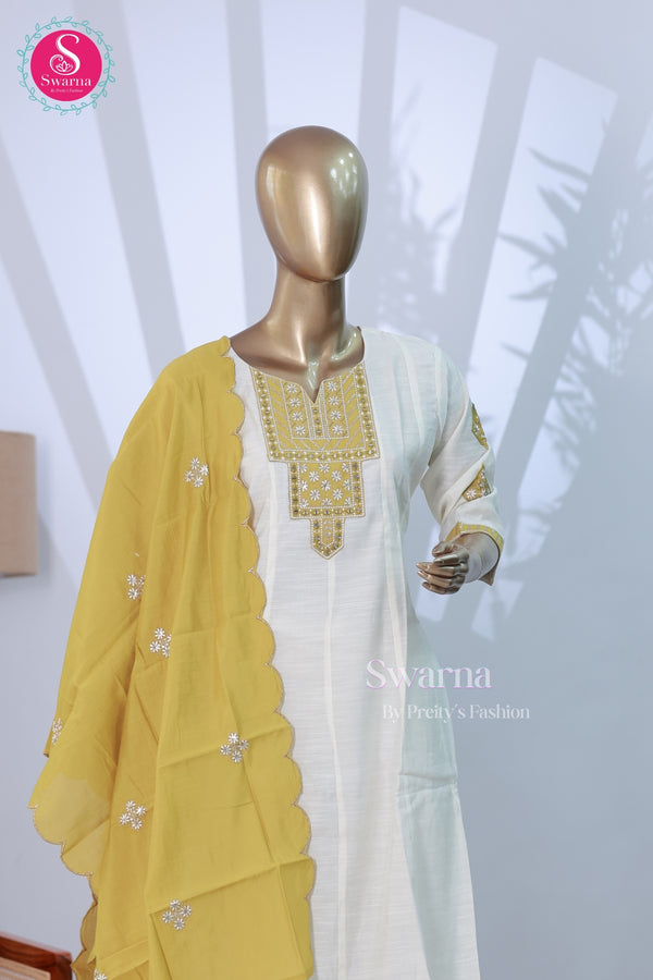 Off white Embroidered Kurta Set with Dupatta-SWRM686