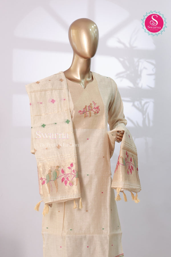 Elegant cream kurta set with floral embroidery -SWRM232