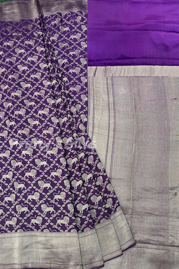 Pure Banarasi Crepe Silk Saree-Purple-PA51871