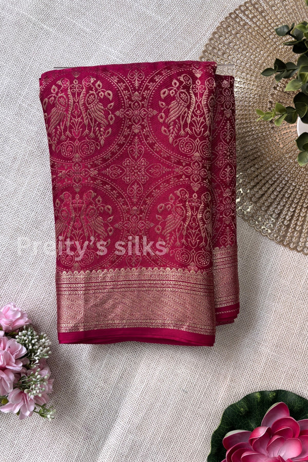 Pure Banarasi Crepe Silk Saree-Pink-PA51855