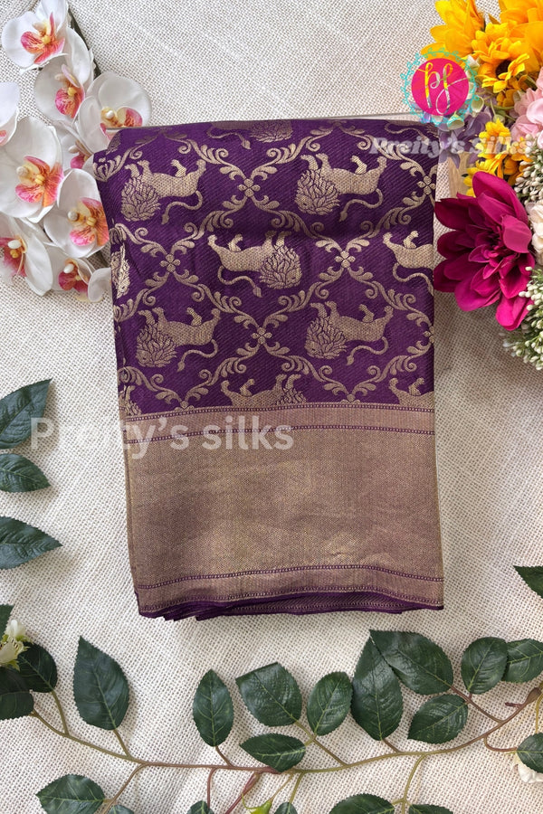 Pure Banarasi Crepe Silk Saree-Purple-PA51871