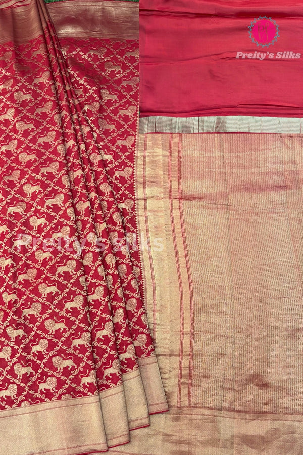 Pure Banarasi Crepe Silk Saree-Red-PA51871