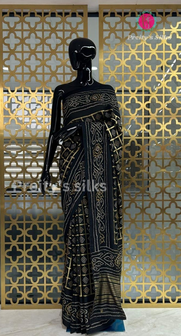 Georgette Silk Saree with gold foil prints-PA001