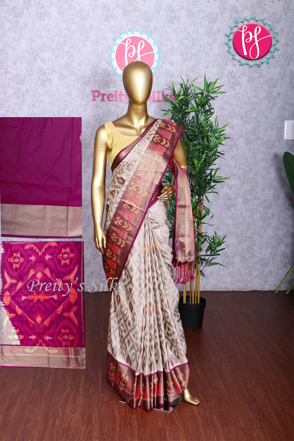 Semi Ikkat Pochampally Silk Saree-PA03525