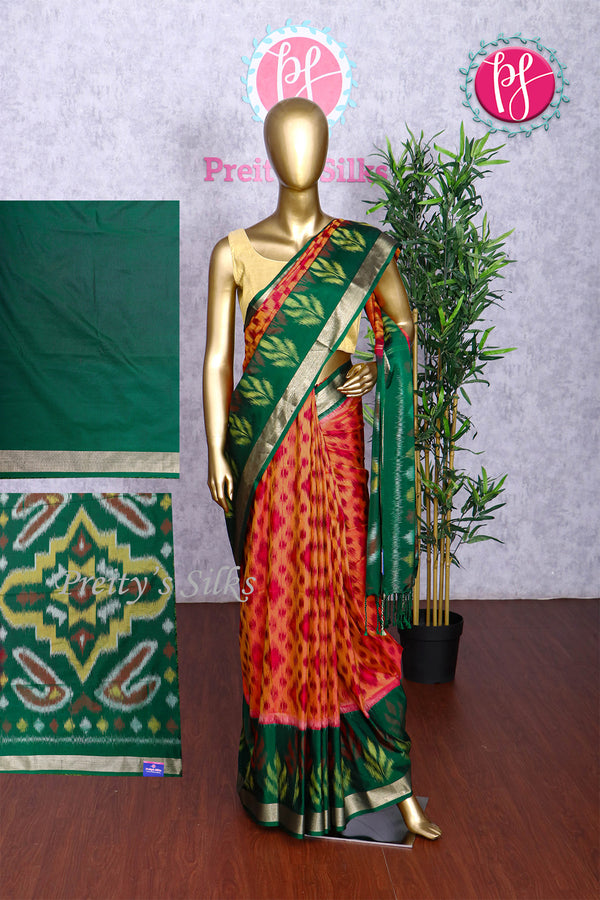 Semi Ikkat Pochampally Silk Saree-PA03525