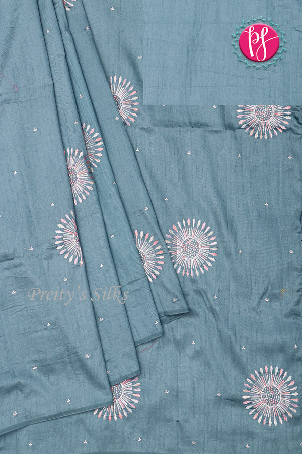 Semi Tussar Silk Saree with Embroidery work- PF71757(some design has contrast blouse )