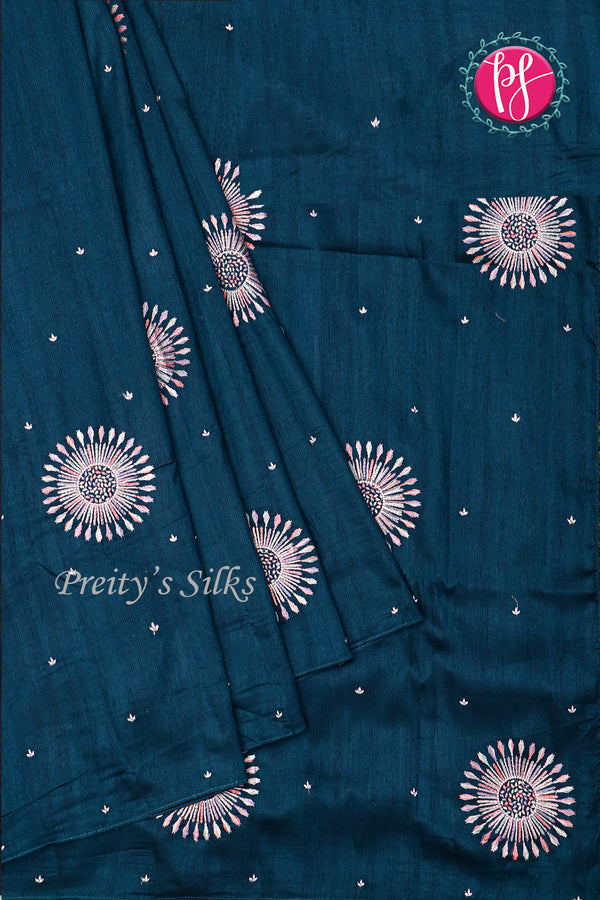 Semi Tussar Silk Saree with Embroidery work- PF71757(some design has contrast blouse )