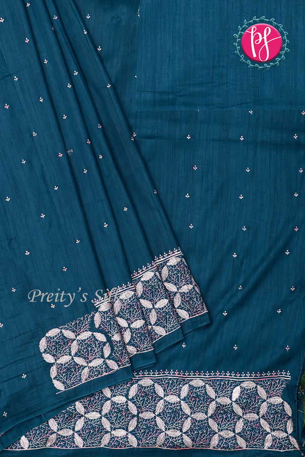 Semi Tussar Silk Saree with Embroidery work-PF71757