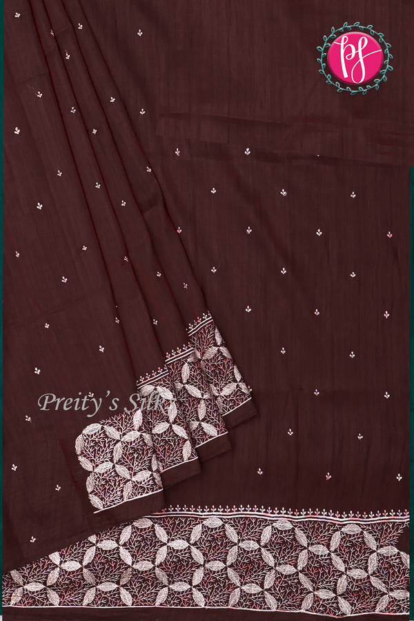Semi Tussar Silk Saree with Embroidery work-PF71757