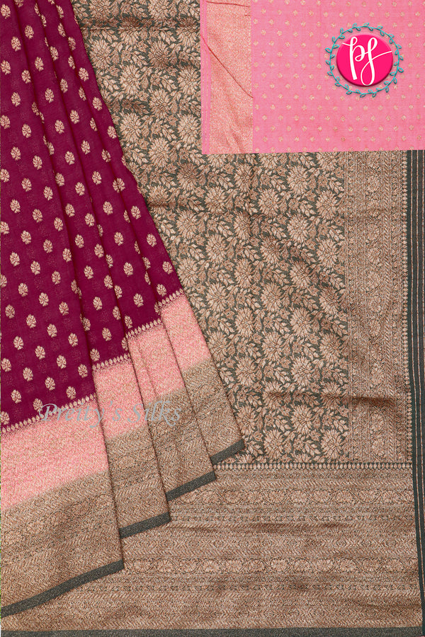 Semi Banarasi Georgette Silk Saree-Dual Border-PA11407