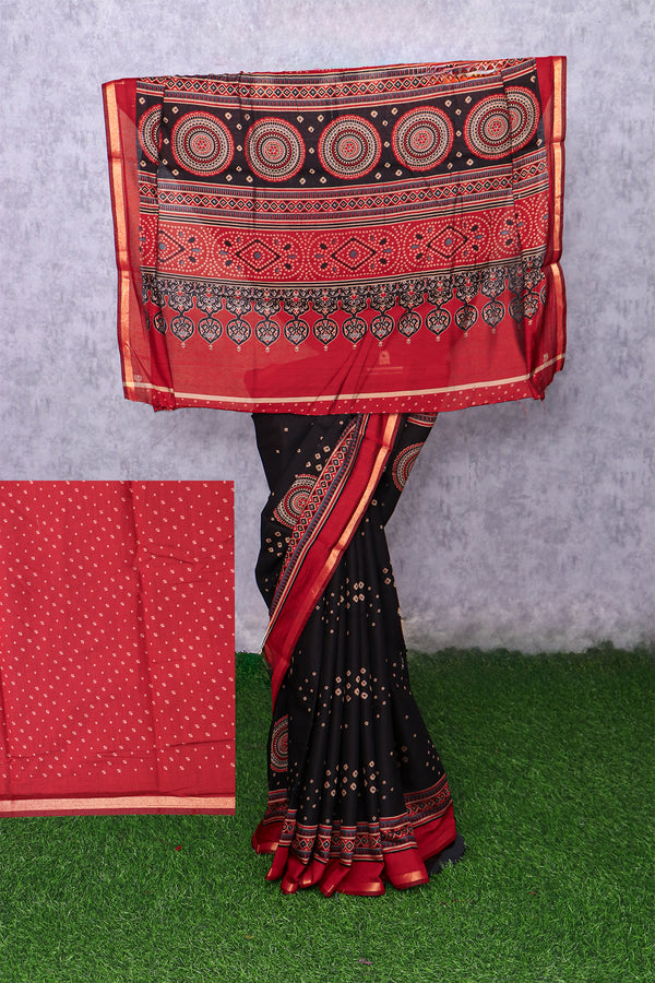 Cotton Blend Saree with Ajrakh Motifs-PA22998