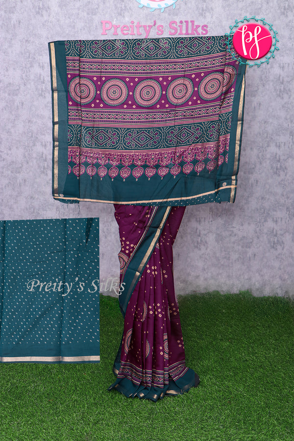 Cotton Blend Saree with Ajrakh Motifs-PA22998