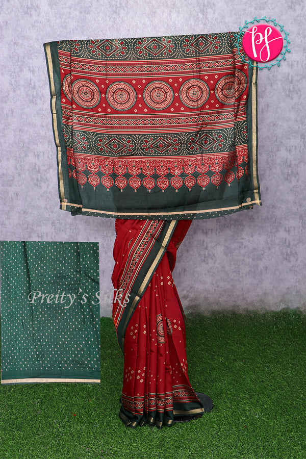 Cotton Blend Saree with Ajrakh Motifs-PA22998
