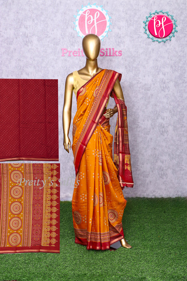 Cotton Blend Saree with Ajrakh Motifs-PA22998