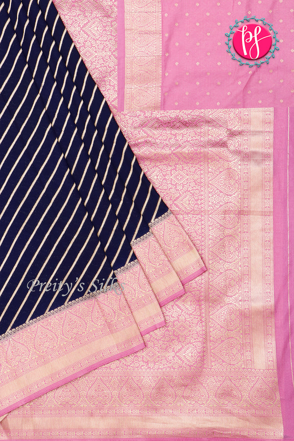 Semi Banarasi chiffon Silk Saree with lahariya pattern zari weaving -PA40199