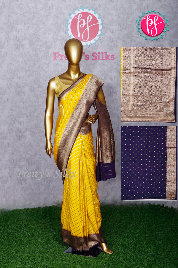 Semi Banarasi chiffon Silk Saree with lahariya pattern zari weaving -PA40199