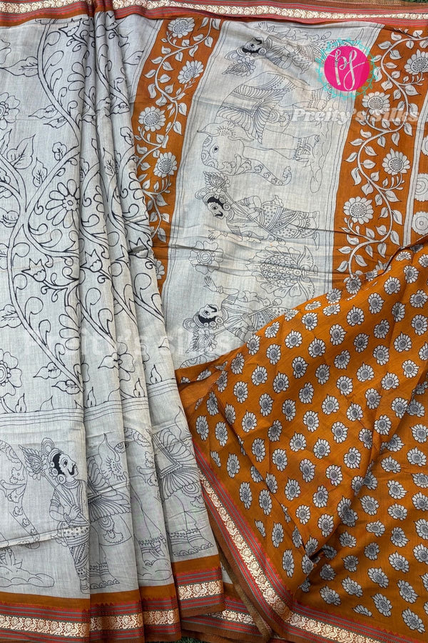 Cotton Blend Silk Saree -Kalamkari Prints-PA52094