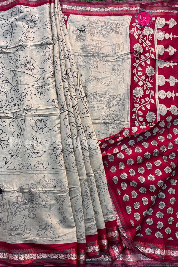 Cotton Blend Silk Saree -Kalamkari Prints-PA52094