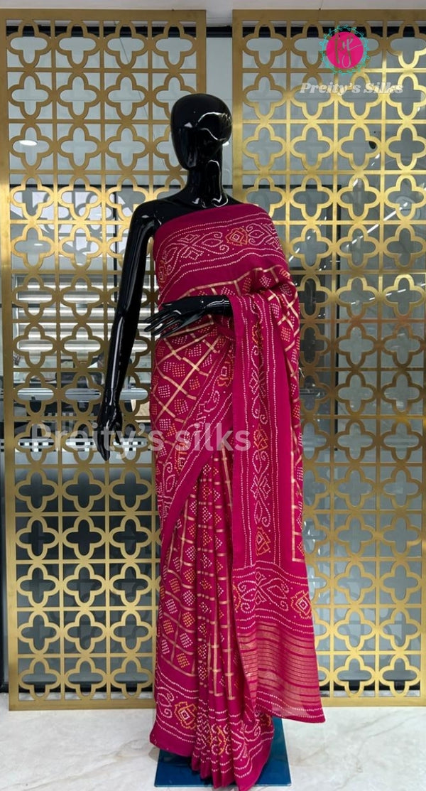 Georgette Silk Saree with gold foil prints-PA001
