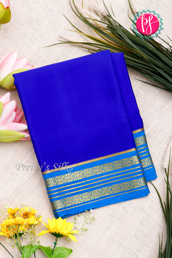 Pure Mysore Crepe Silk Saree-Royalblue And Tealblue- PA34176