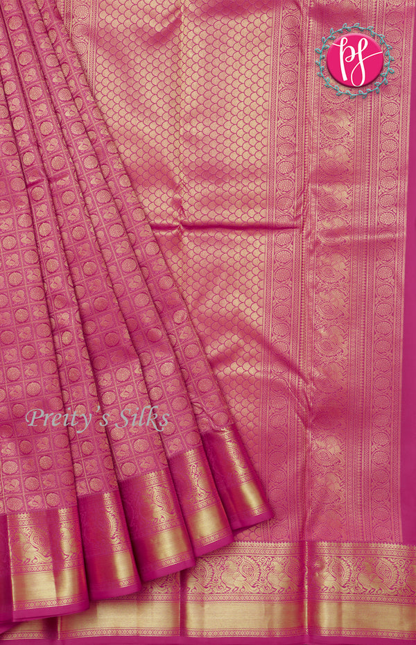 Pure KanchipuramBrocadeSilk Saree - Mejenta pink-PF58657
