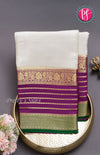 Pure Mysore Crepe Silk saree-White And Purple-PF45500