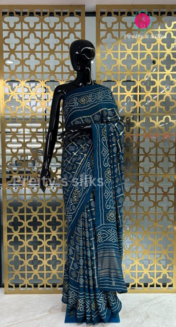 Georgette Silk Saree with gold foil prints-PA001