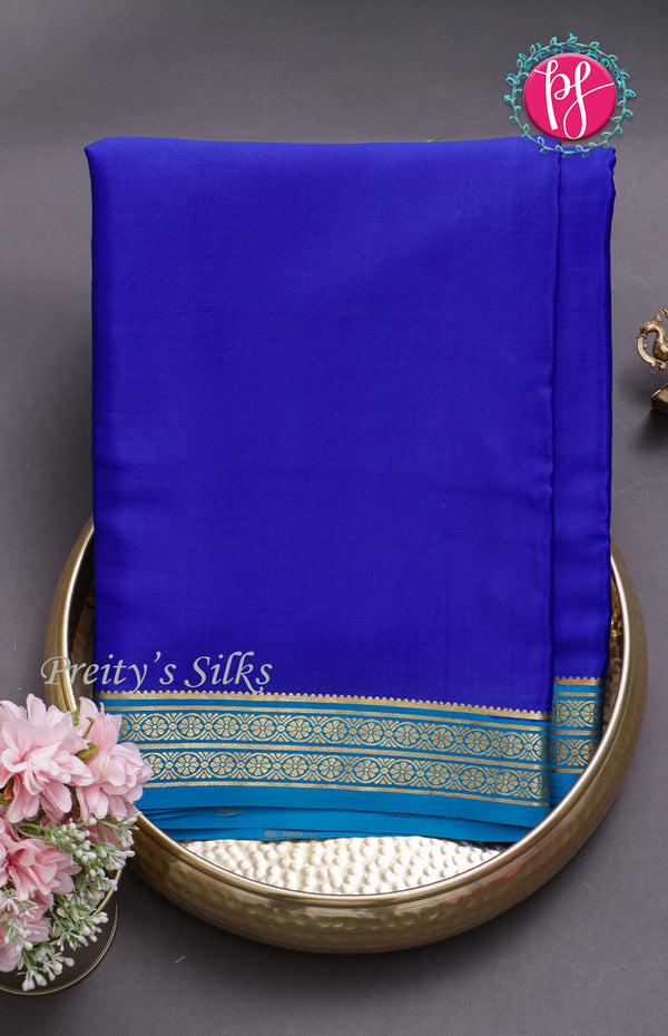 Pure Mysore Crepe Silk saree-Royal blue And Lightblue-PF37968